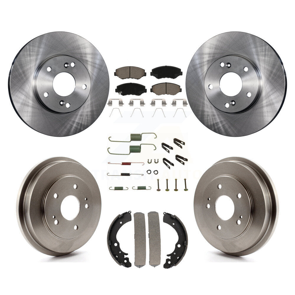 Front Rear Disc Brake Rotors Ceramic Pad And Drum Kit (7Pc) For Honda Accord Fit