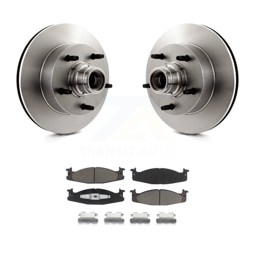 Front Disc Brake Rotor Hub & Ceramic Pad Kit For Ford E-150 Econoline Club Wagon