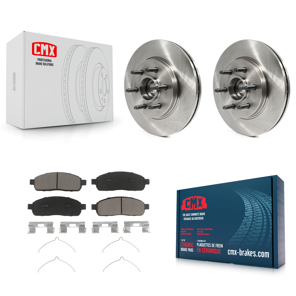 Front Disc Brake Rotors Hub & Ceramic Pad Kit For Ford F-150 Lincoln Mark LT RWD