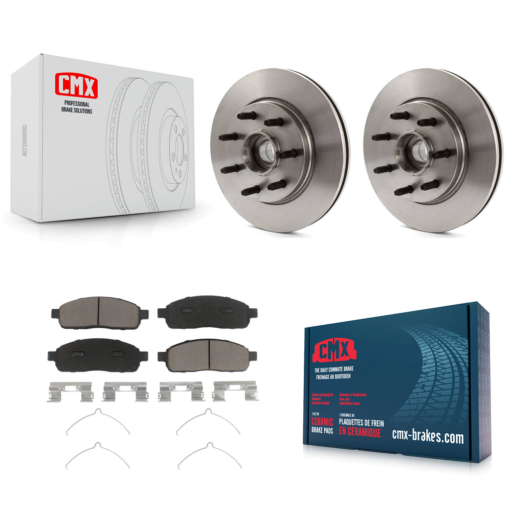 Front Disc Brake Rotors Hub & Ceramic Pad Kit For Ford F-150 Lincoln Mark LT RWD