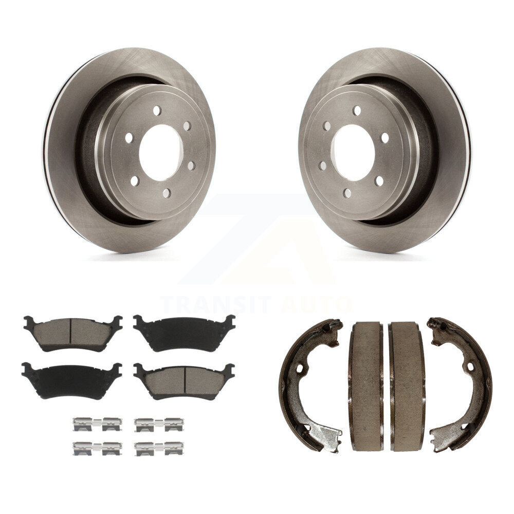 Rear Disc Rotors Ceramic Pads And Parking Brake Shoes Kit For Ford F-150
