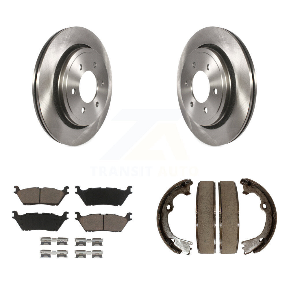 Rear Disc Rotors Ceramic Pads And Parking Brake Shoes Kit For Ford F-150