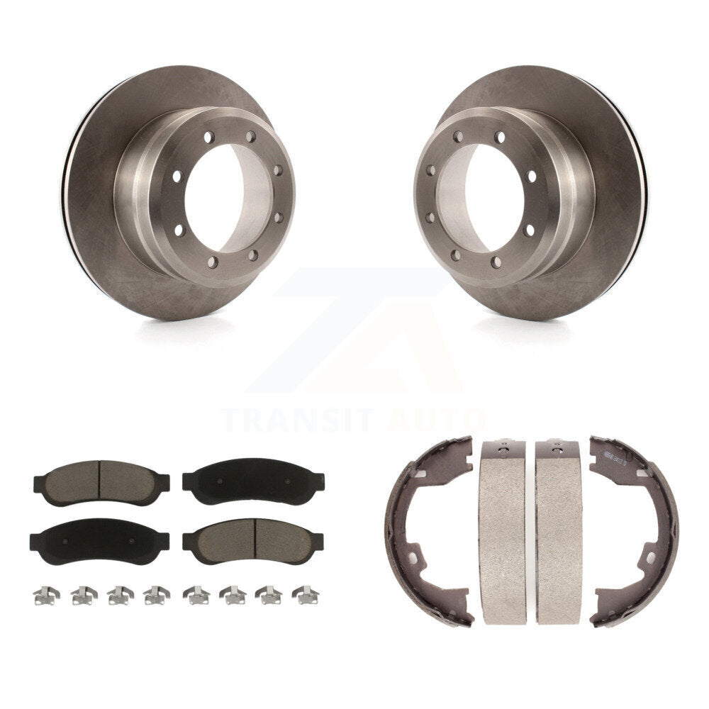 Rear Disc Rotors Ceramic Pads Parking Brake Shoes Kit For Ford F-350 Super Duty