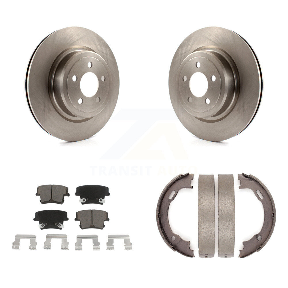 Rear Disc Rotors Ceramic Pads & Parking Brake Shoes Kit For Dodge Charger Magnum
