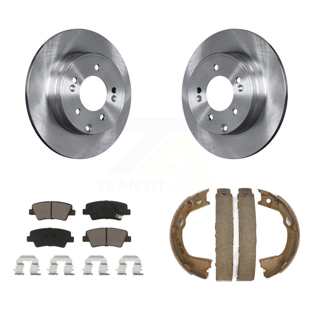 Rear Disc Rotors Ceramic Pads & Parking Shoes Kit For Hyundai Sonata Kia Optima