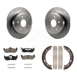 Rear Disc Rotors Ceramic Pads & Parking Brake Shoes Kit For Jeep Grand Cherokee