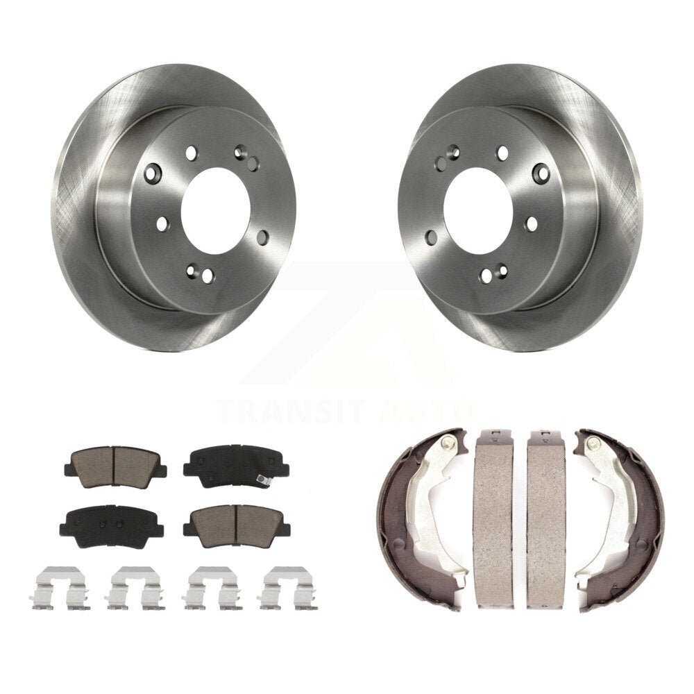 Rear Disc Rotors Ceramic Pads And Parking Brake Shoes Kit For 2010-2013 Kia Soul