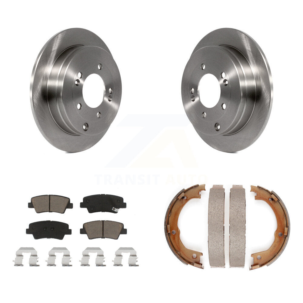 Rear Disc Rotors Ceramic Pads & Parking Brake Shoes Kit For 2007-2009 Kia Amanti