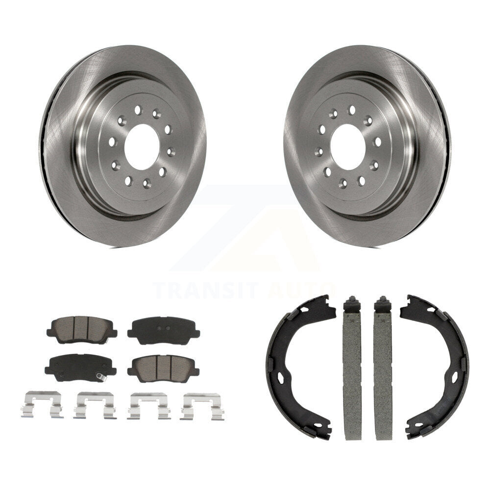 Rear Disc Rotors Ceramic Pads And Parking Brake Shoes Kit For Cadillac ATS