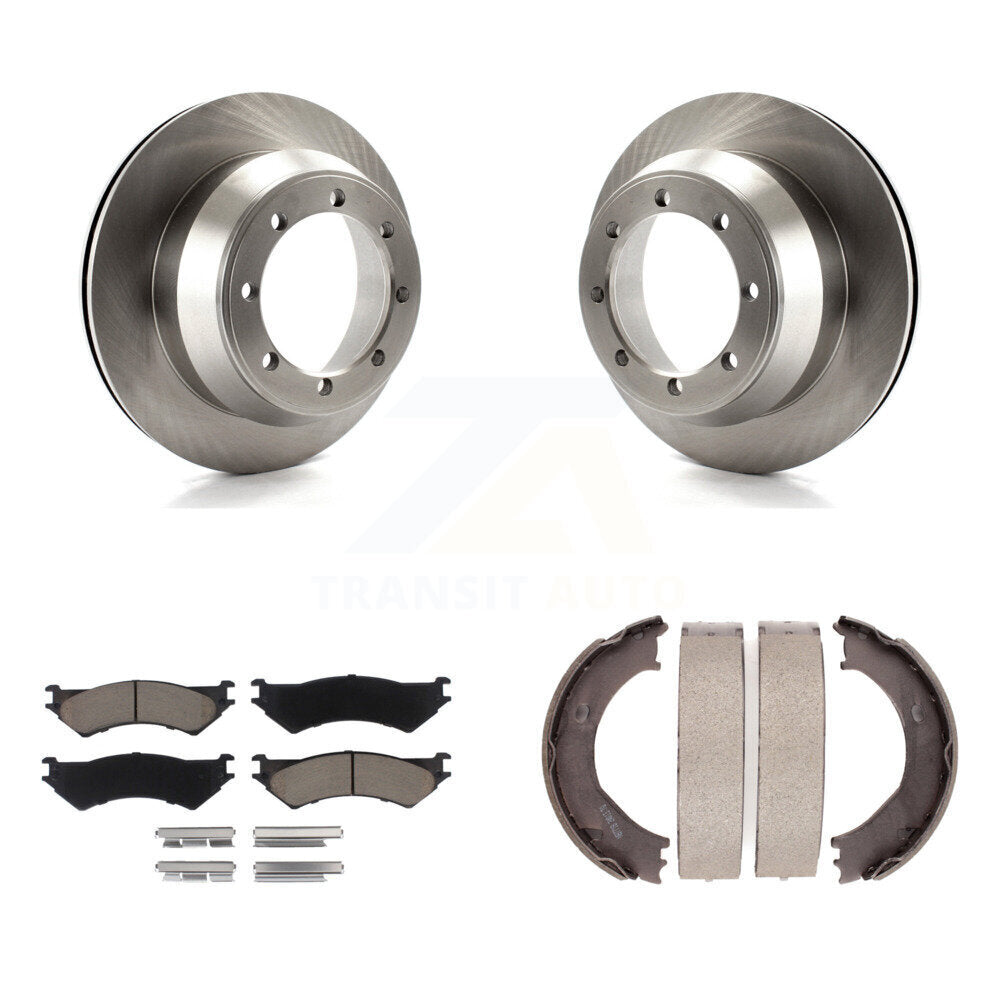Rear Disc Rotors Ceramic Pads & Parking Shoes Kit For Ford E-350 Super Duty Club