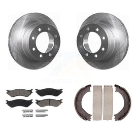 Rear Disc Rotors Ceramic Pads & Parking Brake Shoes Kit For Dodge Ram 2500 3500
