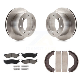Rear Disc Rotors Ceramic Pads & Parking Brake Shoes Kit For Dodge Ram 2500 3500