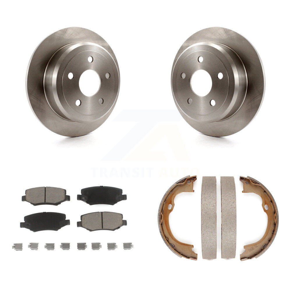 Rear Disc Rotors Ceramic Pads And Parking Brake Shoes Kit For Jeep Wrangler JK