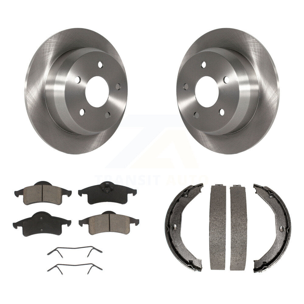 Rear Disc Rotors Ceramic Pads & Parking Shoes Kit For 99-04 Jeep Grand Cherokee