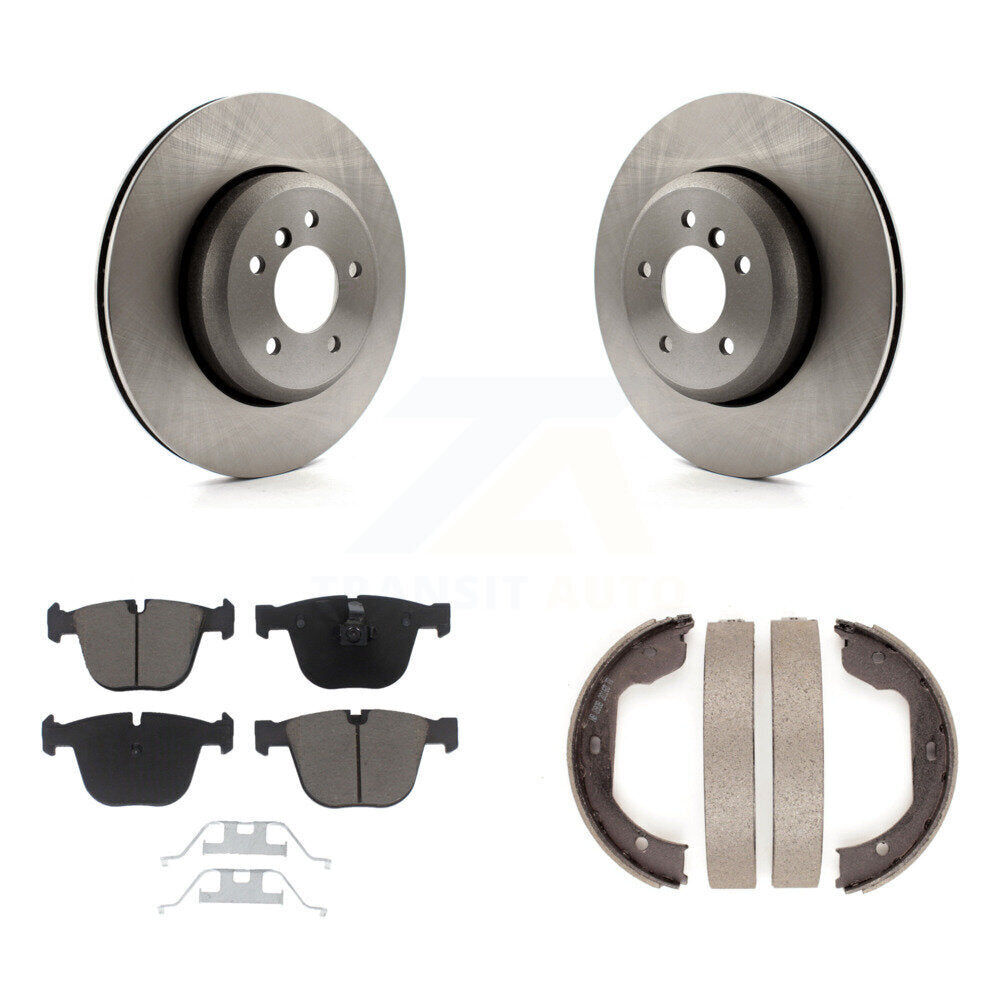Rear Disc Rotors Ceramic Pads And Parking Shoes Kit For BMW 650i 645Ci 550i 545i