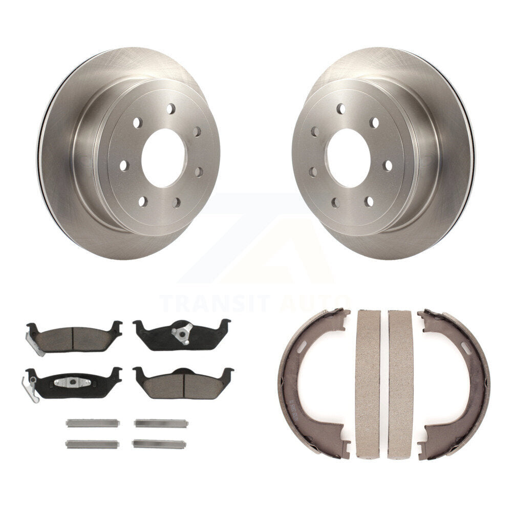 Rear Disc Rotors Ceramic Pads & Parking Shoes Kit For Ford F-150 Lincoln Mark LT