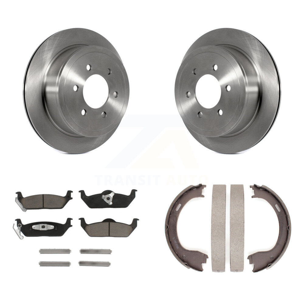 Rear Disc Rotors Ceramic Pads Parking Shoes Kit For Ford F-150 With 6 Lug Wheels