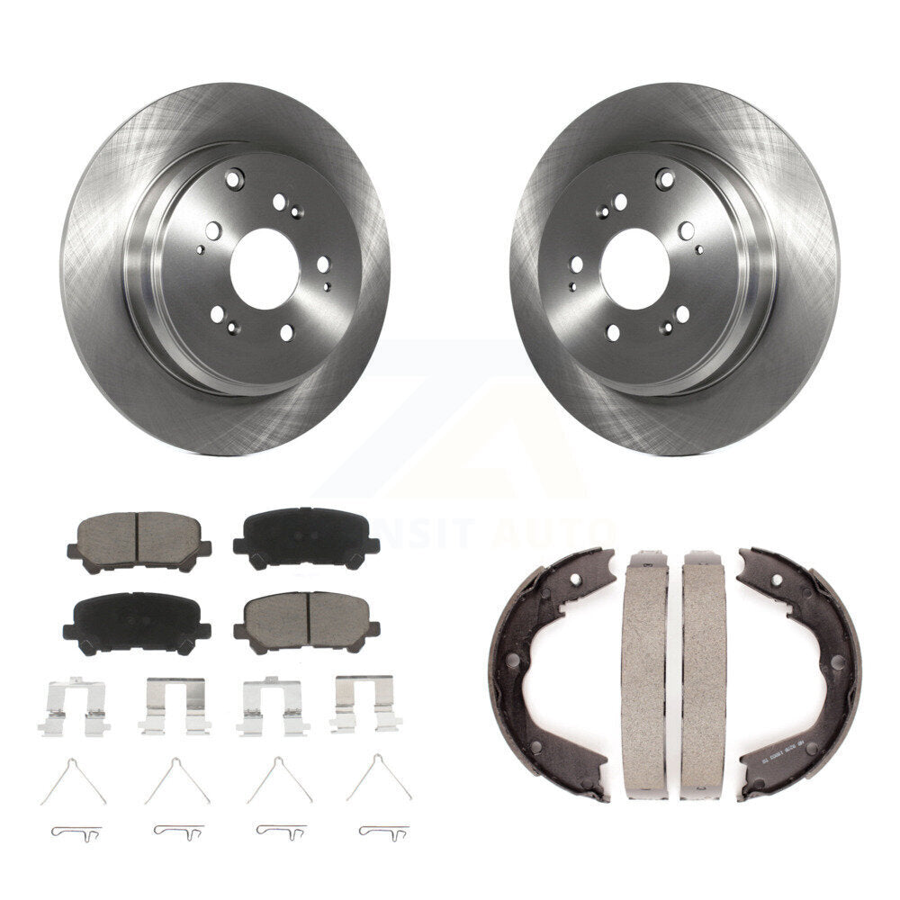 Rear Disc Rotors Ceramic Pads & Parking Shoes Kit For Honda Pilot Acura MDX ZDX