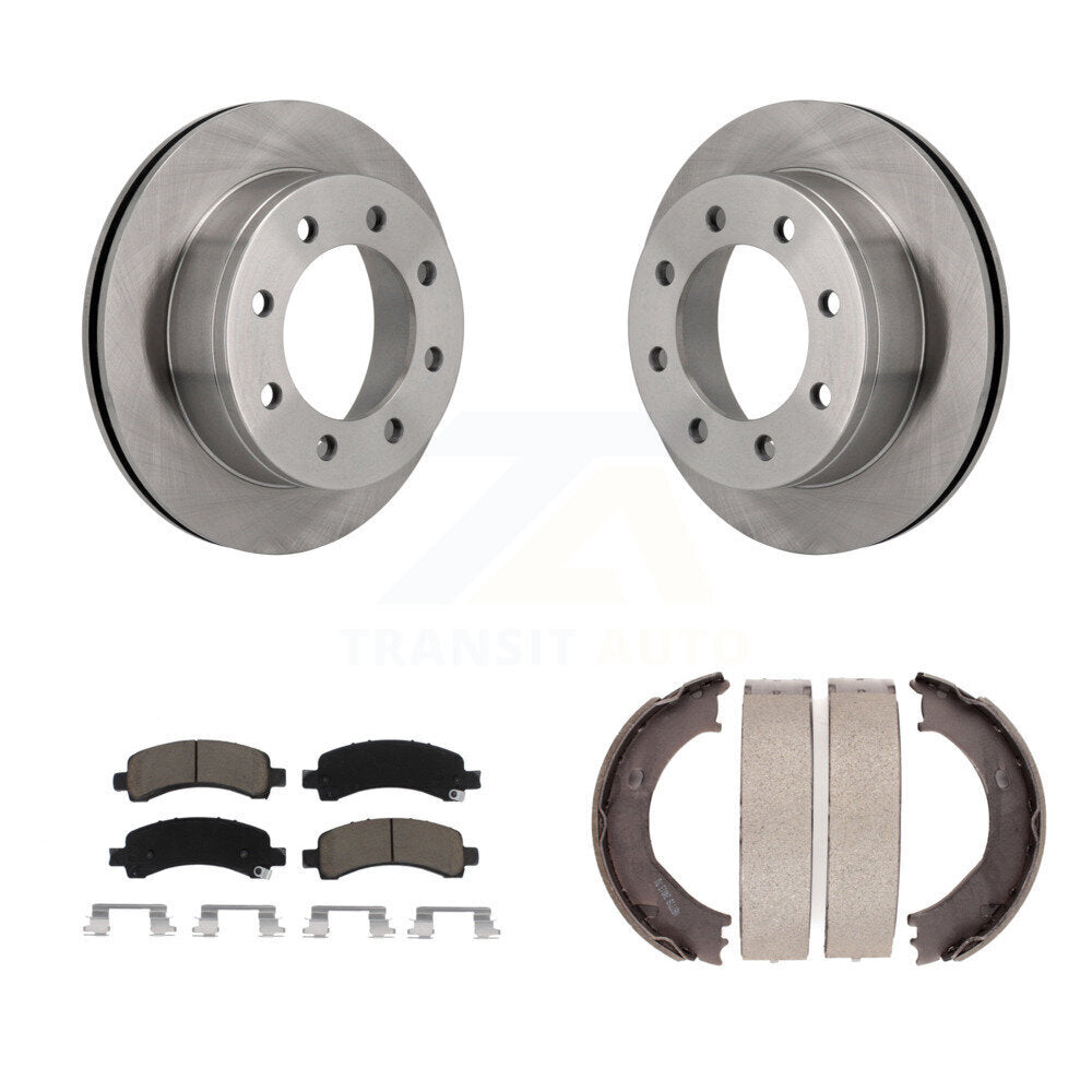 Rear Disc Rotors Ceramic Pads & Parking Shoes Kit For Chevrolet GMC Express 3500