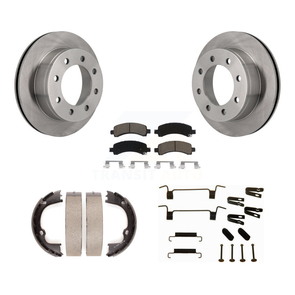 Rear Disc Rotors Ceramic Pads Parking Shoes Hardware Kit For Chevrolet GMC 2500