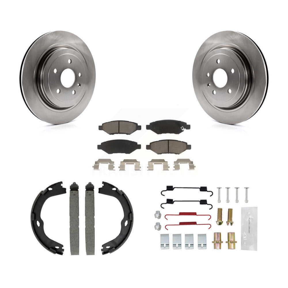 Rear Disc Rotors Ceramic Pads Parking Brake Shoes Hardware Kit For Cadillac CTS