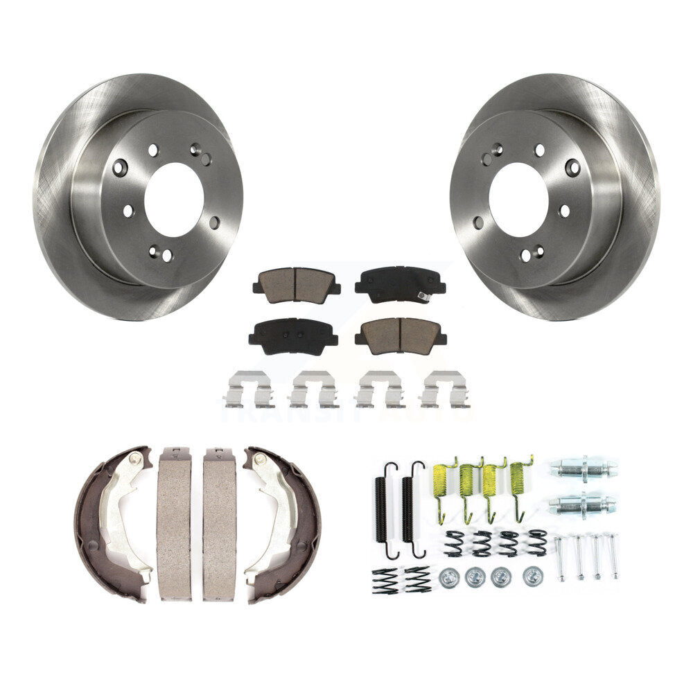 Rear Disc Rotors Ceramic Pads Parking Shoes Hardware Kit For 2010-2013 Kia Soul