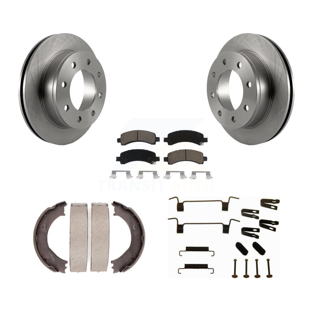 Rear Disc Rotors Ceramic Pads Parking Shoes & Hardware Kit For Chevrolet Express