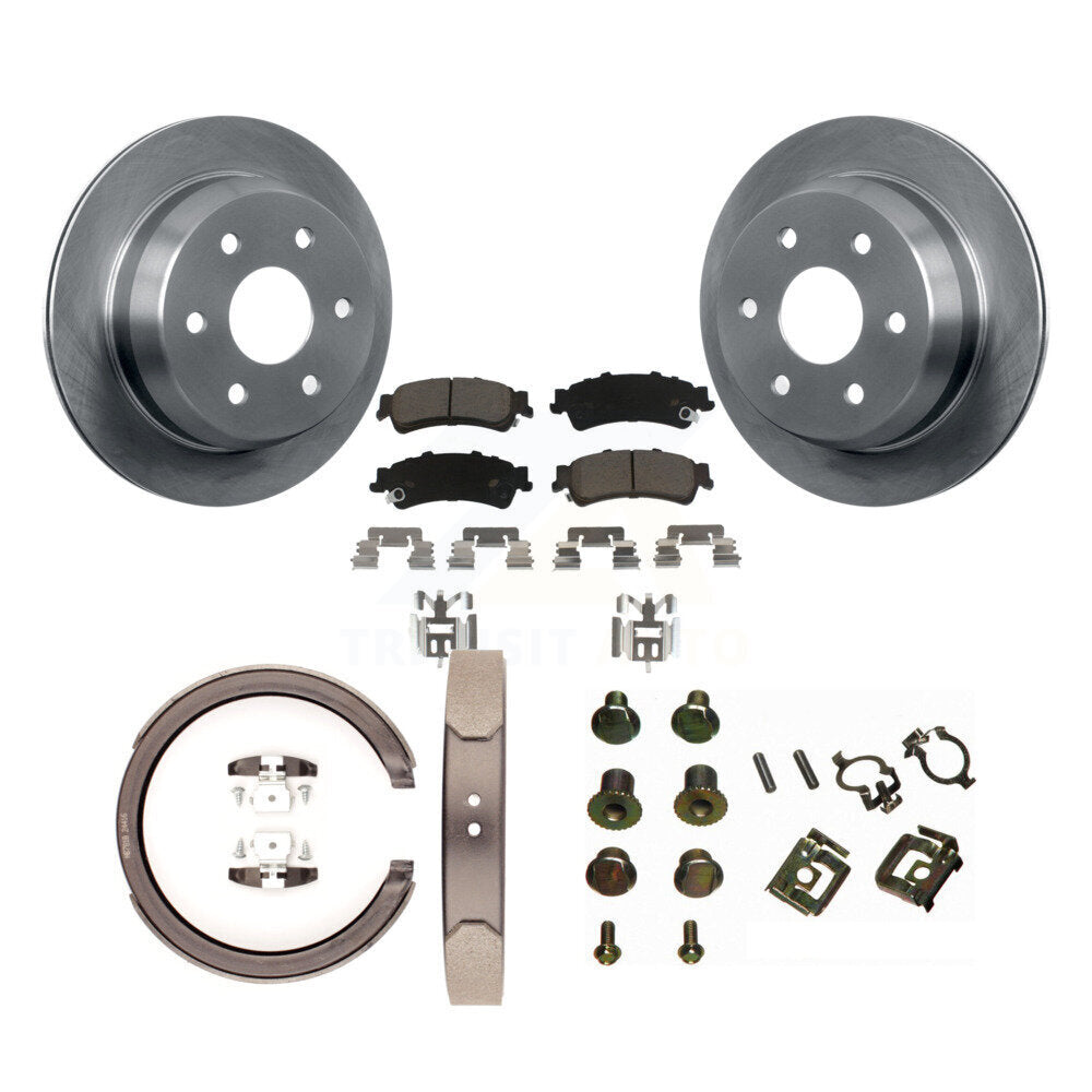 Rear Disc Rotors Ceramic Pads Parking Shoes Hardware Kit For Chevrolet GMC 1500