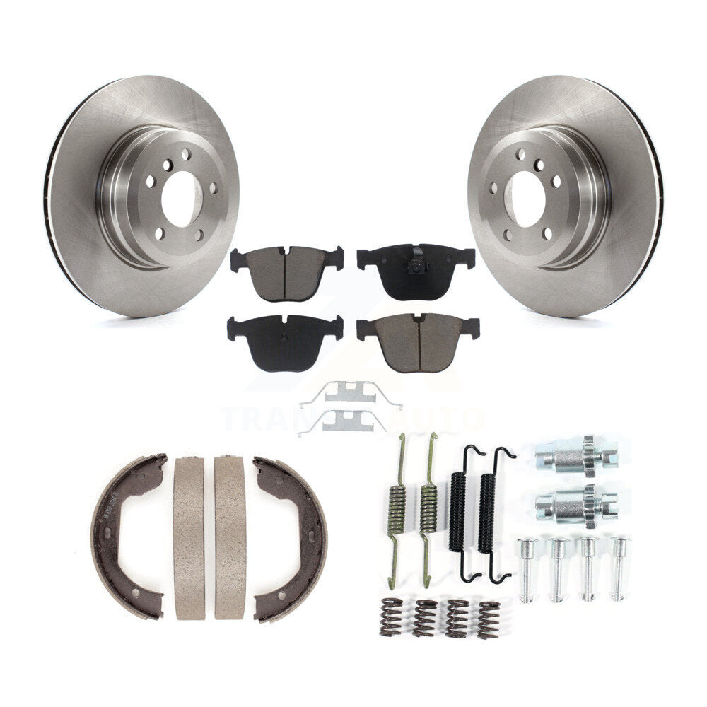 Rear Disc Rotors Ceramic Pads Parking Brake Shoes And Hardware Kit For BMW X5 X6