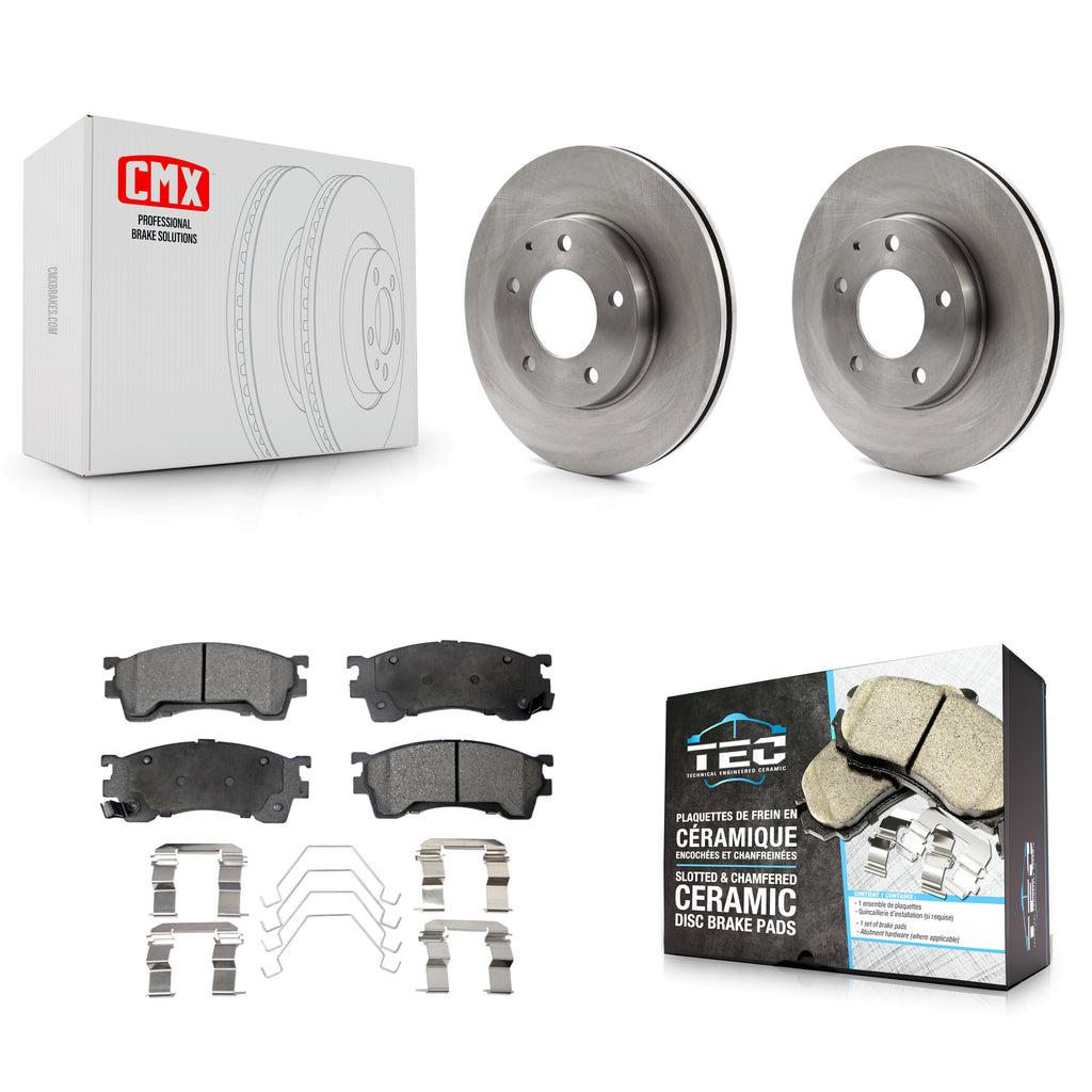 Front Brake Rotors Ceramic Pad Kit For 2002 Mazda 626 2.5L with Drum rear brakes