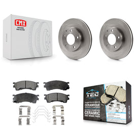 Front Brake Rotors Ceramic Pad Kit For 2002 Mazda 626 2.5L with Drum rear brakes