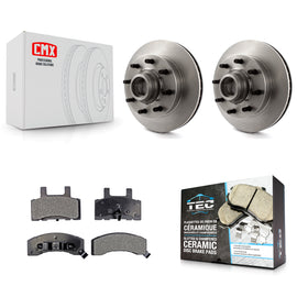 Front Brake Rotor Hub Ceramic Pad Kit For Chevrolet Tahoe GMC C2500 Express 3500