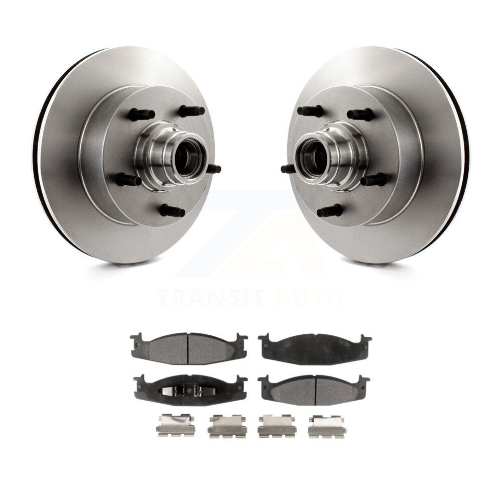 Front Disc Brake Rotor Hub & Ceramic Pad Kit For Ford E-150 Econoline Club Wagon