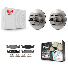 Front Disc Brake Rotor Hub & Ceramic Pad Kit For Ford E-150 Econoline Club Wagon