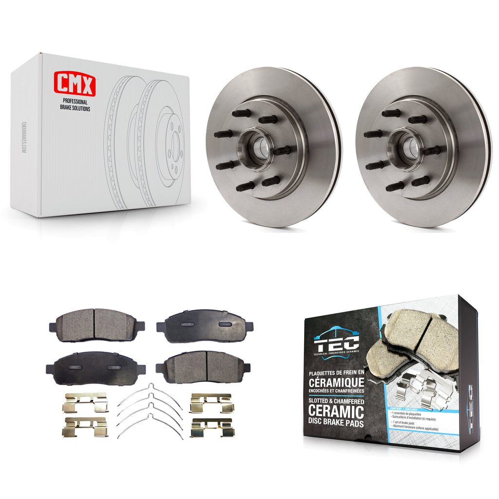Front Disc Brake Rotors Hub & Ceramic Pad Kit For Ford F-150 Lincoln Mark LT RWD