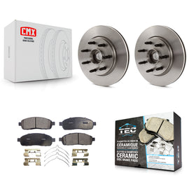 Front Disc Brake Rotors Hub & Ceramic Pad Kit For Ford F-150 Lincoln Mark LT RWD