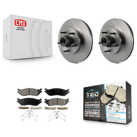 Front Disc Brake Rotor Hub & Ceramic Pad Kit For Ford E-150 Club Wagon Econoline