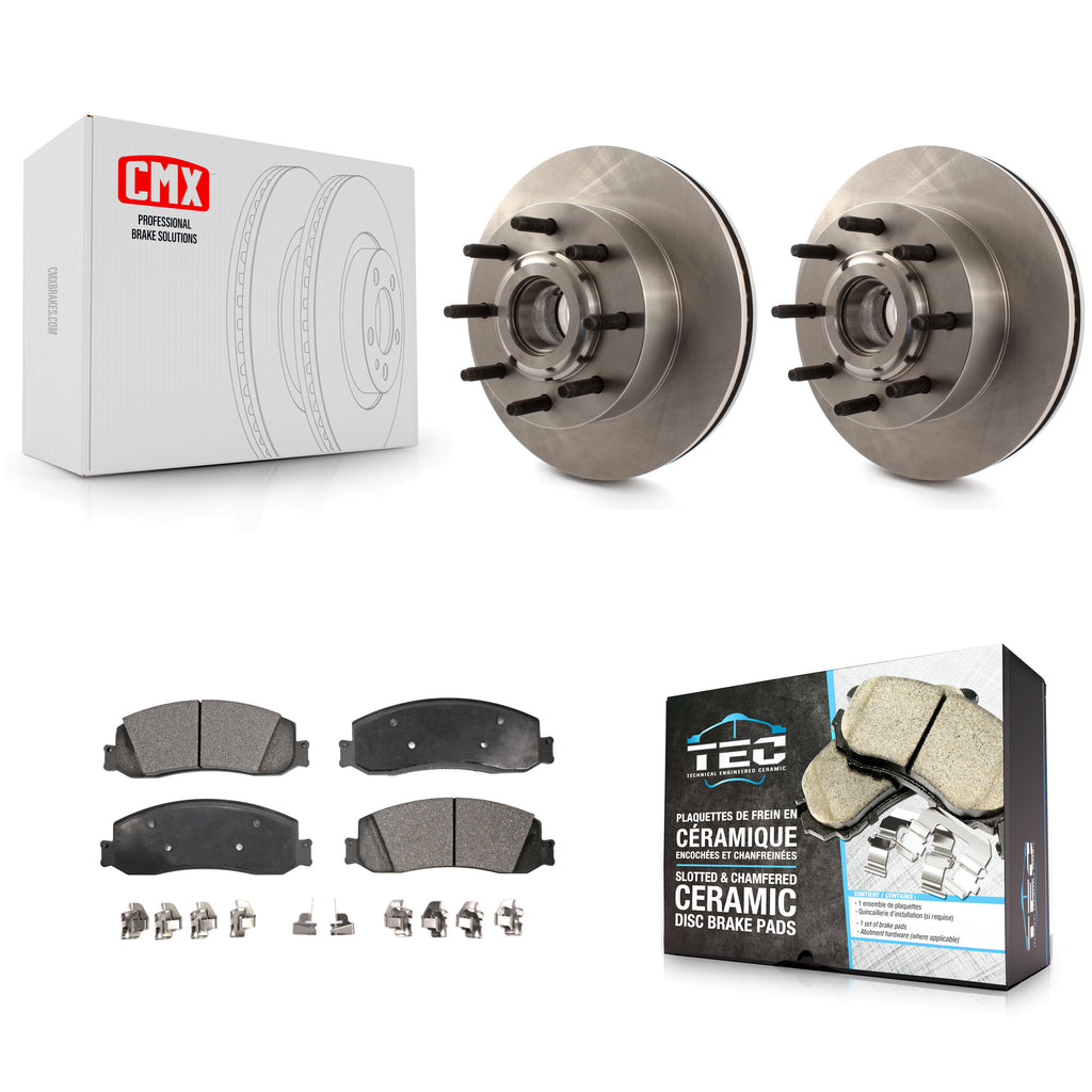 Front Disc Brake Rotor Hub & Ceramic Pad Kit For Ford F-250 Super Duty F-350 RWD