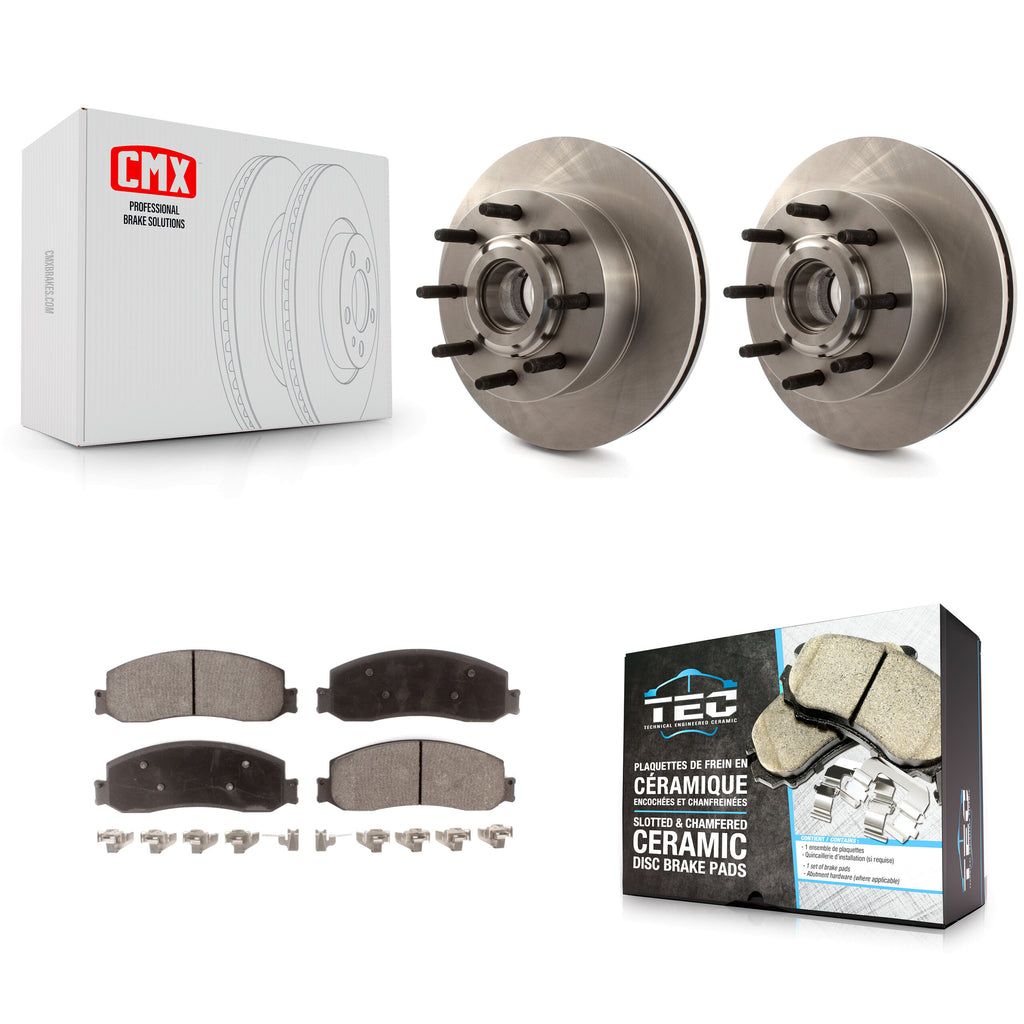 Front Disc Brake Rotor Hub & Ceramic Pad Kit For Ford F-250 Super Duty F-350 RWD