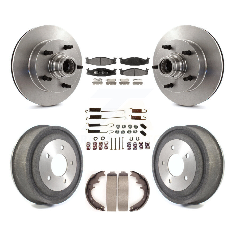 Front Rear Disc Brake Rotors Ceramic Pad Drum Kit (7Pc) For Ford E-150 Econoline