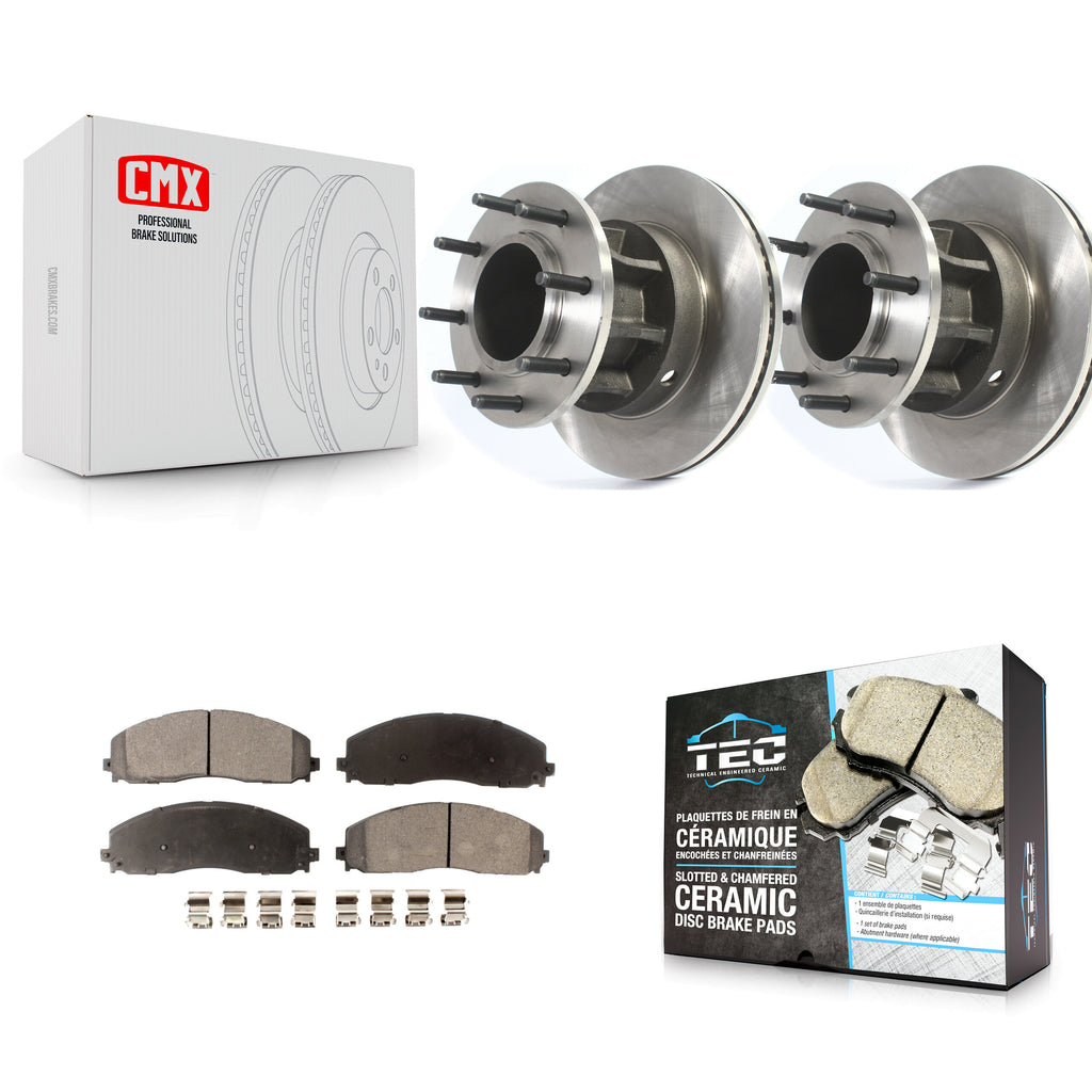 Front Disc Brake Rotor Hub & Ceramic Pad Kit For Ford F-350 Super Duty F-250 RWD