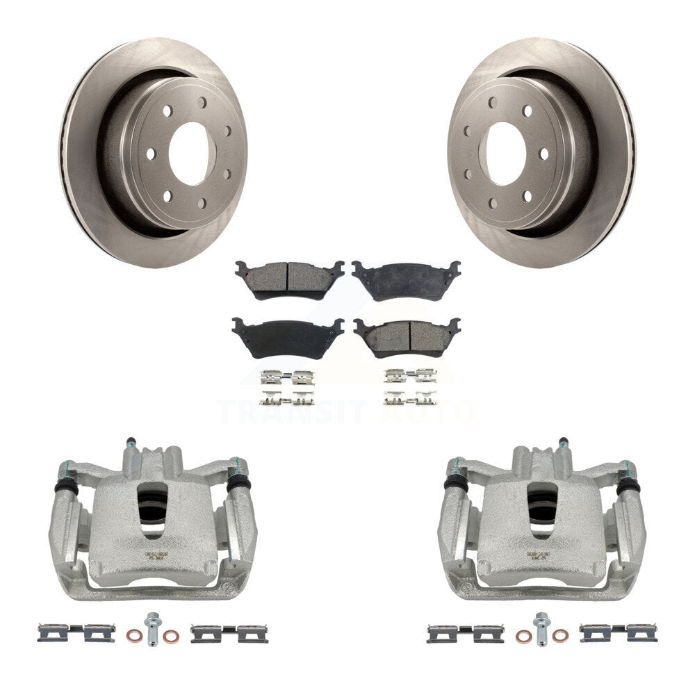 Rear Brake Rotors Ceramic Pad Kit With Calipers For 12-14 Ford F-150 With 7 Lug Wheels
