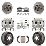 Front Rear Brake Caliper Rotors Drum Ceramic Pad Shoe Hardware Kit (9Pc) For Ford Ranger KC8-100776T