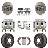 Front Rear Brake Caliper Rotors Drum Ceramic Pad Shoe Hardware Kit (9Pc) For Ford Ranger KC8-100777T