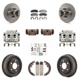 Front Rear Brake Caliper Rotors Drum Ceramic Pad Shoe Cylinder & Hardware Kit (11Pc) For KC8-100780T