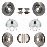 Front Rear Brake Caliper Rotors Drum Ceramic Pads Kit (8Pc) For Volkswagen Jetta