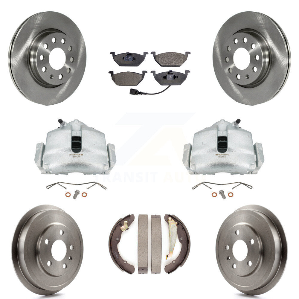 Front Rear Brake Caliper Rotors Drum Ceramic Pads Kit (8Pc) For Volkswagen Jetta