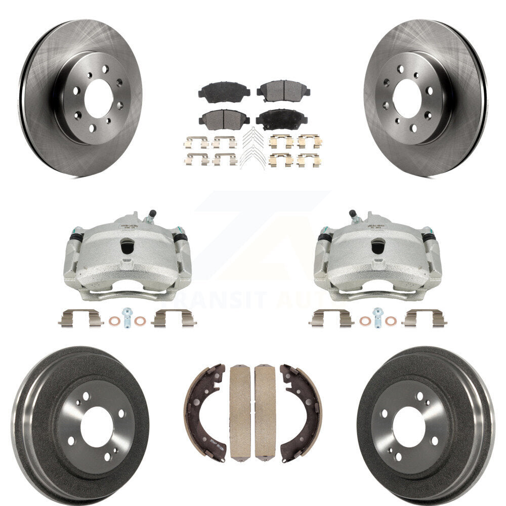 Front Rear Disc Brake Caliper Rotors Drum Ceramic Pads Kit (8Pc) For Honda Civic