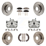 Front Rear Brake Caliper Rotors Drums Ceramic Pads Kit (8Pc) For 09-11 Nissan Versa 1.6L KC8-100814T