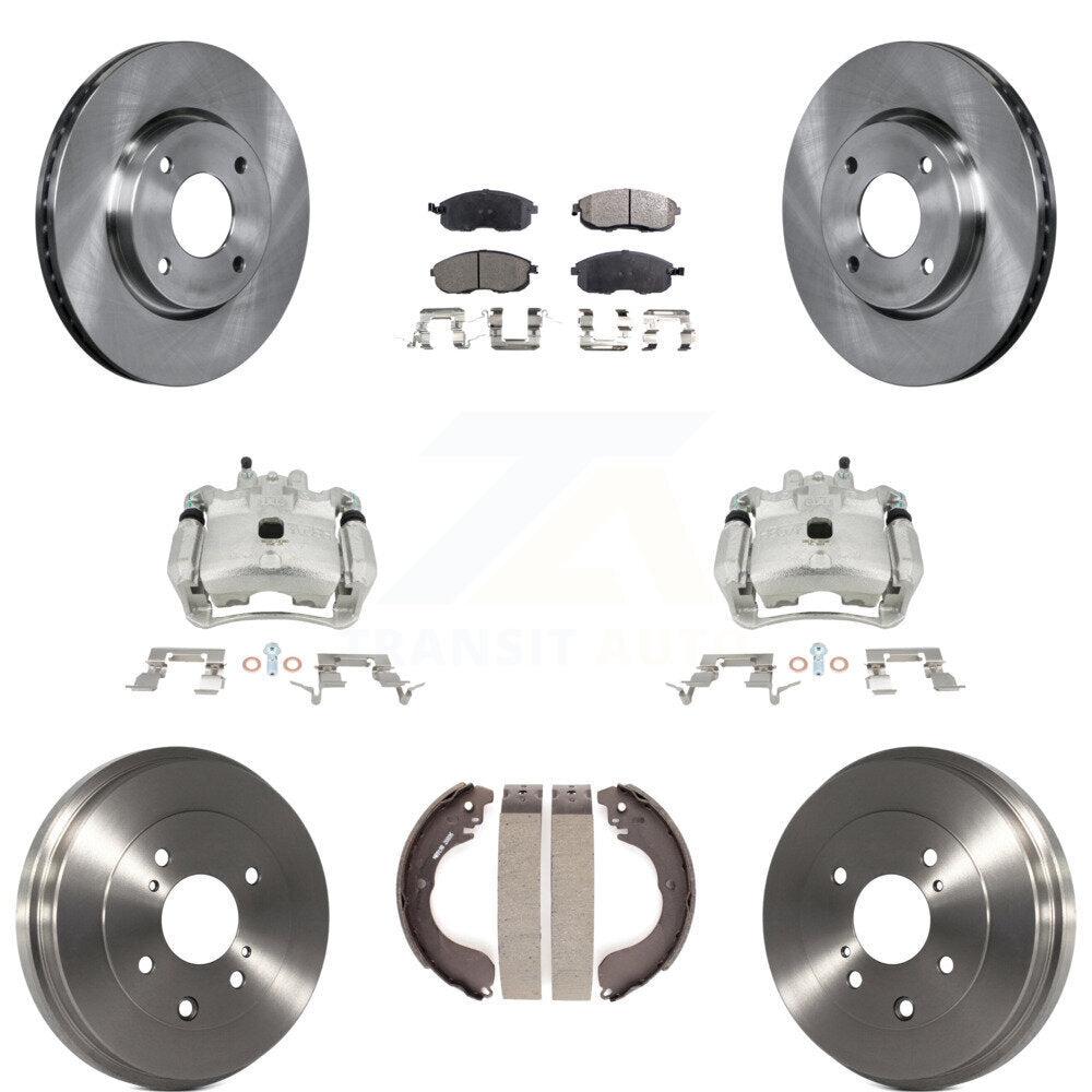 Front Rear Disc Brake Caliper Rotor Drum Ceramic Pad Kit (8Pc) For Nissan Sentra